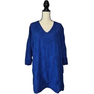 Cottonseed Casual Wear Vintage Blue Gauze Coastal Embroidered Tunic Dress Size L